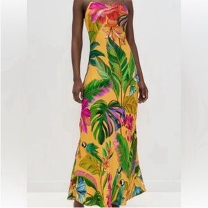 NWT • Farm Rio Birds singing yellow maxi dress - XS